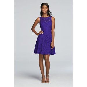 DAVID'S BRIDAL Short Sleeveless All Over Lace Bridesmaid Dress 14 Purple Regency
